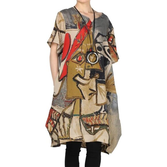 Dresses & Skirts - Women's Cotton Midi Dress Short Sleeve Pockets Casual Summer Tunic